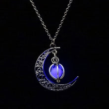 Load image into Gallery viewer, Night moon  glow In the dark pendant necklaces with longsilver plated chain