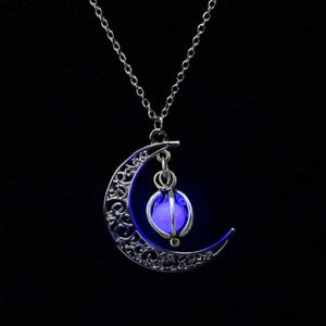 Night moon  glow In the dark pendant necklaces with longsilver plated chain