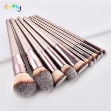 Load image into Gallery viewer, 10pcs/set Champagne makeup brushes set for cosmetic foundation powder blush eyeshadow kabuki blending make up brush beauty tool
