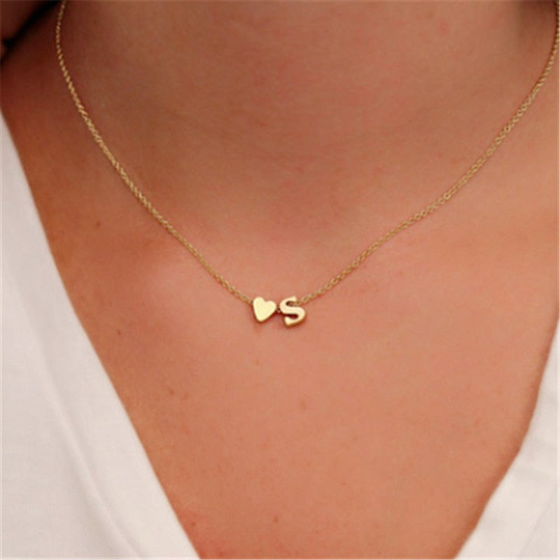 Dainty  personalized Letter heart  Necklace