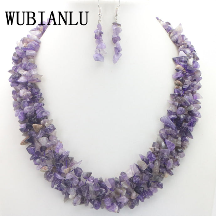 WUBIANLU Garnet Purple Crystal Fluorite Coral crystal Necklace Earrings Hot Sale Suitable Women Banquet Jewelry Fashion Style