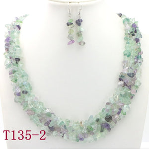 WUBIANLU Garnet Purple Crystal Fluorite Coral crystal Necklace Earrings Hot Sale Suitable Women Banquet Jewelry Fashion Style
