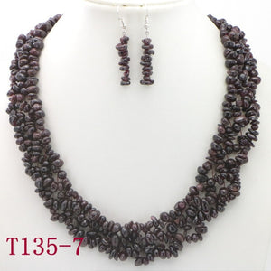WUBIANLU Garnet Purple Crystal Fluorite Coral crystal Necklace Earrings Hot Sale Suitable Women Banquet Jewelry Fashion Style