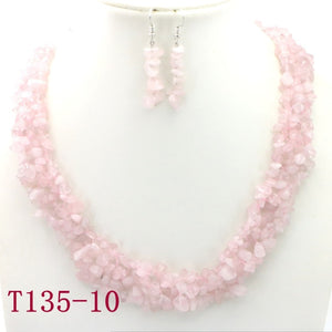 WUBIANLU Garnet Purple Crystal Fluorite Coral crystal Necklace Earrings Hot Sale Suitable Women Banquet Jewelry Fashion Style