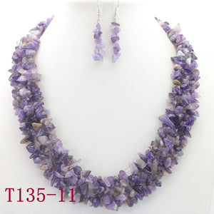 WUBIANLU Garnet Purple Crystal Fluorite Coral crystal Necklace Earrings Hot Sale Suitable Women Banquet Jewelry Fashion Style