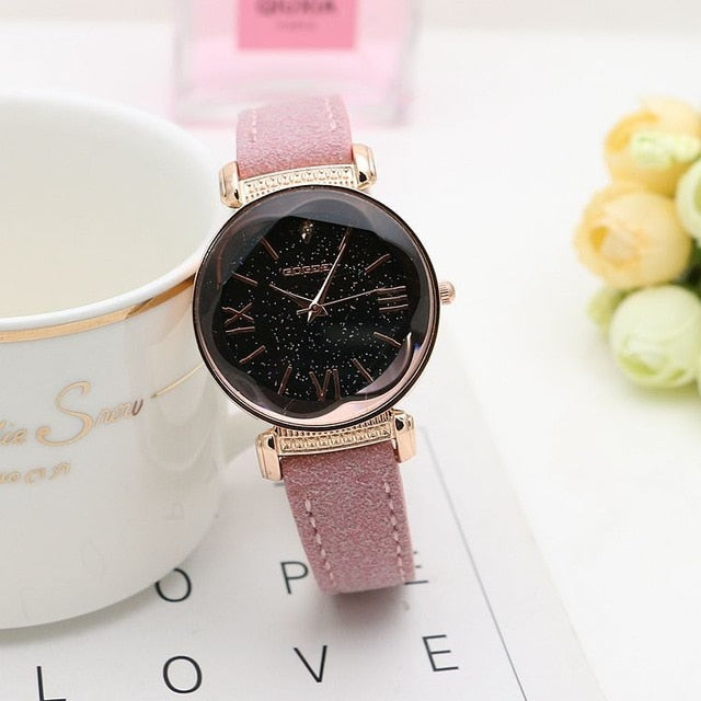 Rose Gold Leather band ladies watch