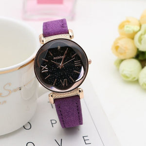 Rose Gold Leather band ladies watch