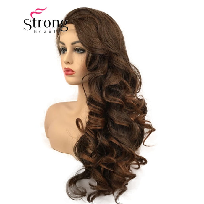 StrongBeauty Lace Front Wigs  Brown Mix Glueless Long Wavy Heat Resistant Hair Wig