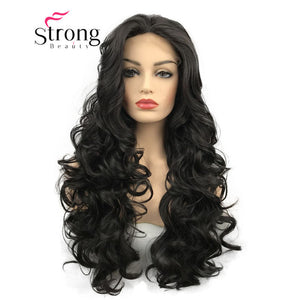 StrongBeauty Lace Front Wigs  Brown Mix Glueless Long Wavy Heat Resistant Hair Wig