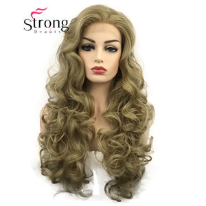 StrongBeauty Lace Front Wigs  Brown Mix Glueless Long Wavy Heat Resistant Hair Wig