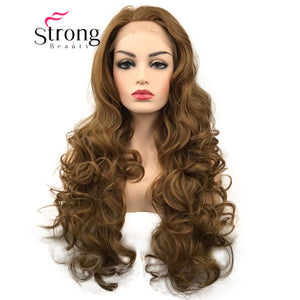 StrongBeauty Lace Front Wigs  Brown Mix Glueless Long Wavy Heat Resistant Hair Wig