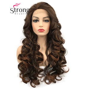 StrongBeauty Lace Front Wigs  Brown Mix Glueless Long Wavy Heat Resistant Hair Wig