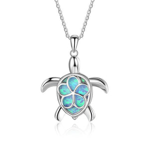 Fashion Silver Filled Blue Imitati Opal Sea Turtle Pendant Necklace for Women