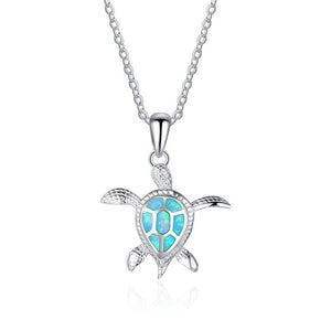 Fashion Silver Filled Blue Imitati Opal Sea Turtle Pendant Necklace for Women