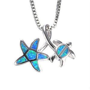 Fashion Silver Filled Blue Imitati Opal Sea Turtle Pendant Necklace for Women