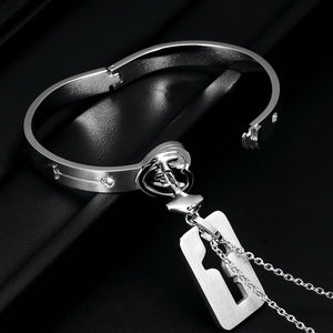 Couples Jewelry Set Stainless Steel Love Heart Lock Bracelet