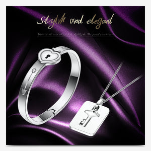 Couples Jewelry Set Stainless Steel Love Heart Lock Bracelet