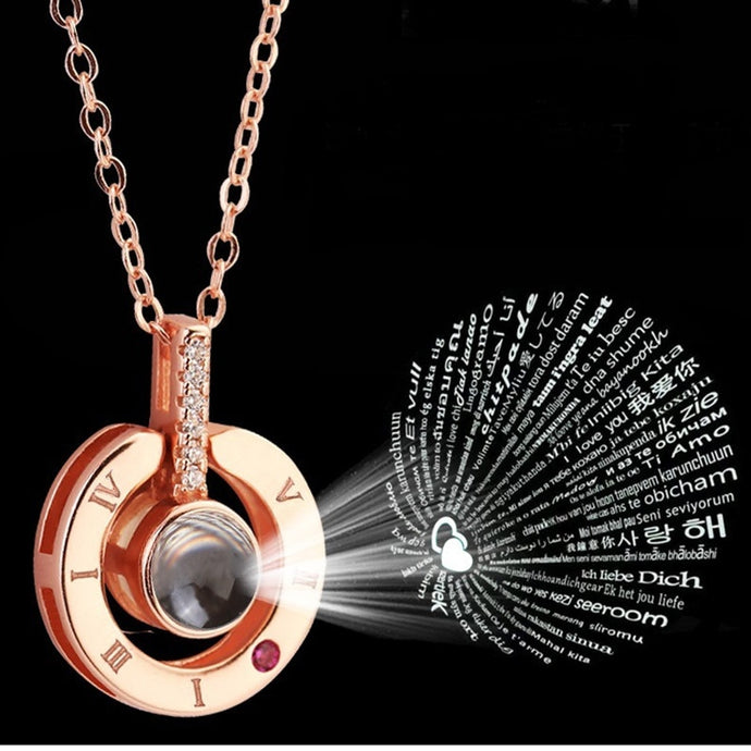 Rose gold & silver 100 languages I love you projection romantic Pendant Necklace