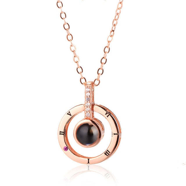 Rose gold & silver 100 languages I love you projection romantic Pendant Necklace