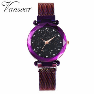 Women Mesh Magnet Buckle Starry Sky Geometric Surface Quartz Watch