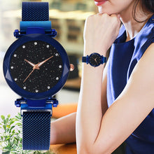 Load image into Gallery viewer, Women Mesh Magnet Buckle Starry Sky Geometric Surface Quartz Watch