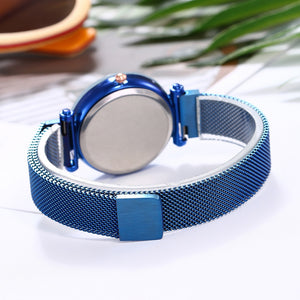 Women Mesh Magnet Buckle Starry Sky Geometric Surface Quartz Watch