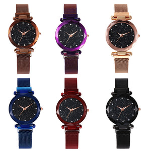 Women Mesh Magnet Buckle Starry Sky Geometric Surface Quartz Watch