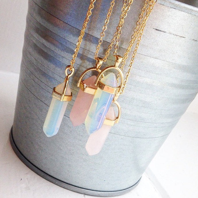Hexagonal Column Quartz Necklaces Pendants