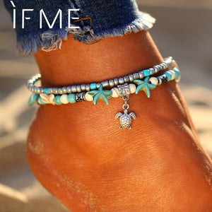 Vintage Multiple Layers Starfish/ Turtle/ Beads/ Anklet For Women