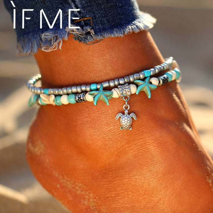 Vintage Multiple Layers Starfish/ Turtle/ Beads/ Anklet For Women