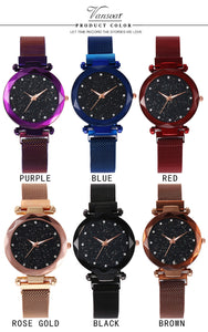 Women Mesh Magnet Buckle Starry Sky Geometric Surface Quartz Watch