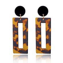 Load image into Gallery viewer, Tortoise Color Leopard Print Acrylic  Geometric Circle Square Long Drop Earrings