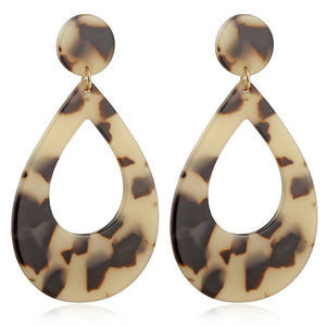 Tortoise Color Leopard Print Acrylic  Geometric Circle Square Long Drop Earrings