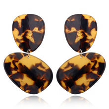 Load image into Gallery viewer, Tortoise Color Leopard Print Acrylic  Geometric Circle Square Long Drop Earrings