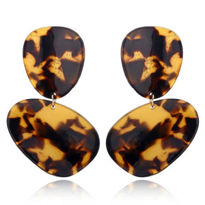 Tortoise Color Leopard Print Acrylic  Geometric Circle Square Long Drop Earrings