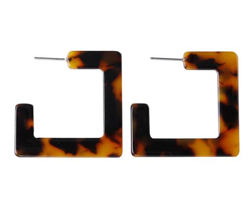 Tortoise Color Leopard Print Acrylic  Geometric Circle Square Long Drop Earrings