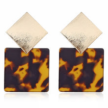 Load image into Gallery viewer, Tortoise Color Leopard Print Acrylic  Geometric Circle Square Long Drop Earrings
