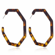 Load image into Gallery viewer, Tortoise Color Leopard Print Acrylic  Geometric Circle Square Long Drop Earrings