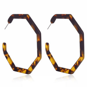 Tortoise Color Leopard Print Acrylic  Geometric Circle Square Long Drop Earrings