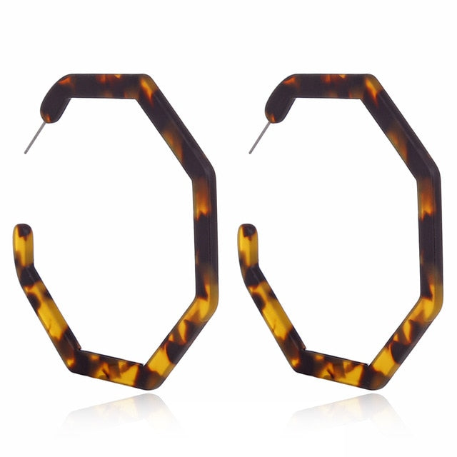 Tortoise Color Leopard Print Acrylic  Geometric Circle Square Long Drop Earrings