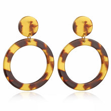 Load image into Gallery viewer, Tortoise Color Leopard Print Acrylic  Geometric Circle Square Long Drop Earrings