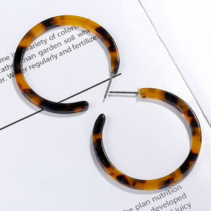 Tortoise Color Leopard Print Acrylic  Geometric Circle Square Long Drop Earrings