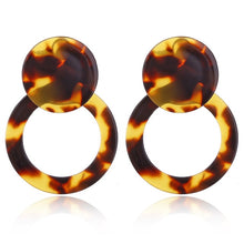Load image into Gallery viewer, Tortoise Color Leopard Print Acrylic  Geometric Circle Square Long Drop Earrings