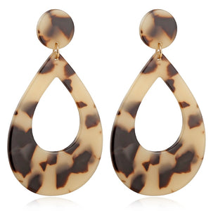 Tortoise Color Leopard Print Acrylic  Geometric Circle Square Long Drop Earrings