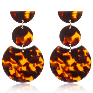 Tortoise Color Leopard Print Acrylic  Geometric Circle Square Long Drop Earrings