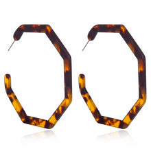 Load image into Gallery viewer, Tortoise Color Leopard Print Acrylic  Geometric Circle Square Long Drop Earrings