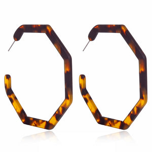 Tortoise Color Leopard Print Acrylic  Geometric Circle Square Long Drop Earrings