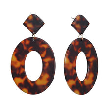 Load image into Gallery viewer, Tortoise Color Leopard Print Acrylic  Geometric Circle Square Long Drop Earrings