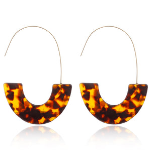 Tortoise Color Leopard Print Acrylic  Geometric Circle Square Long Drop Earrings