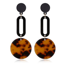 Load image into Gallery viewer, Tortoise Color Leopard Print Acrylic  Geometric Circle Square Long Drop Earrings